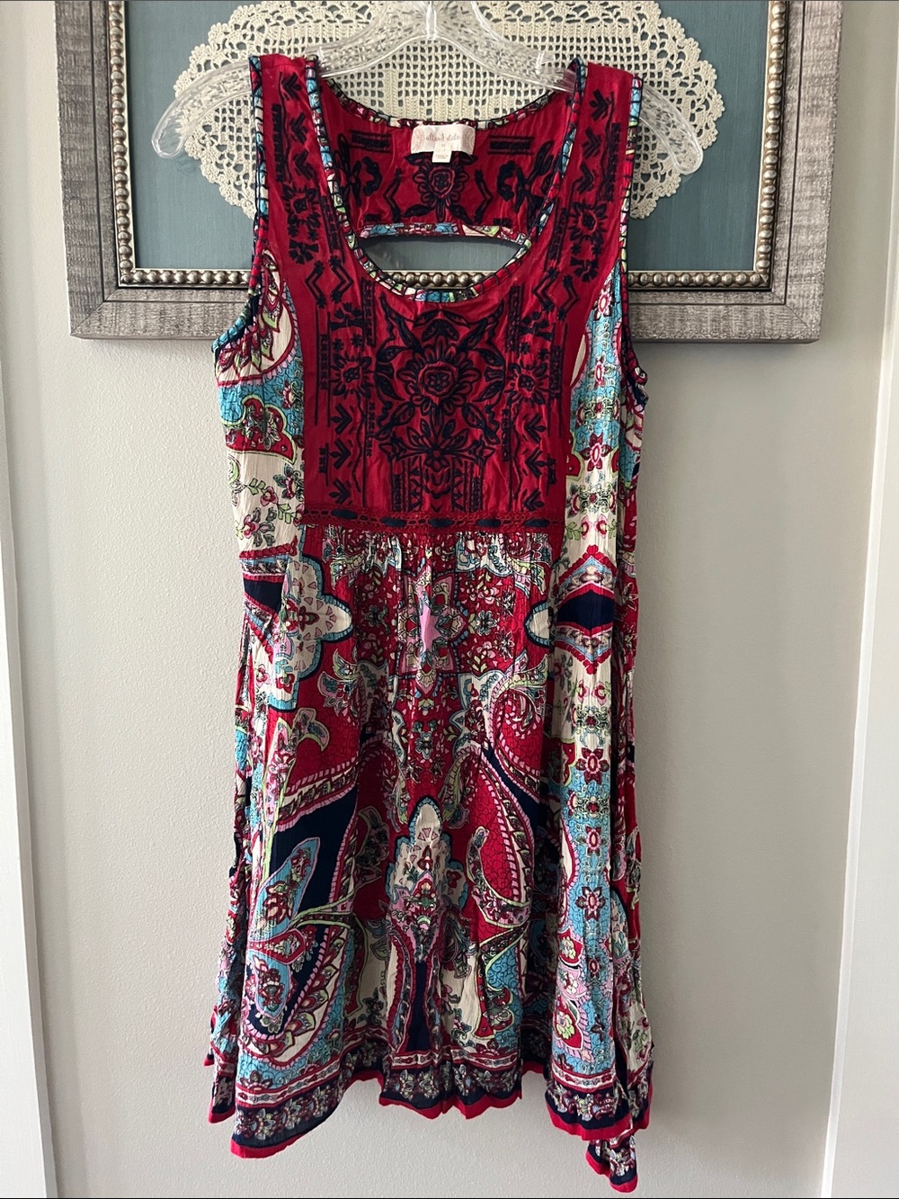 Altar'd State Red Paisley Embroidered Sleeveless Dress